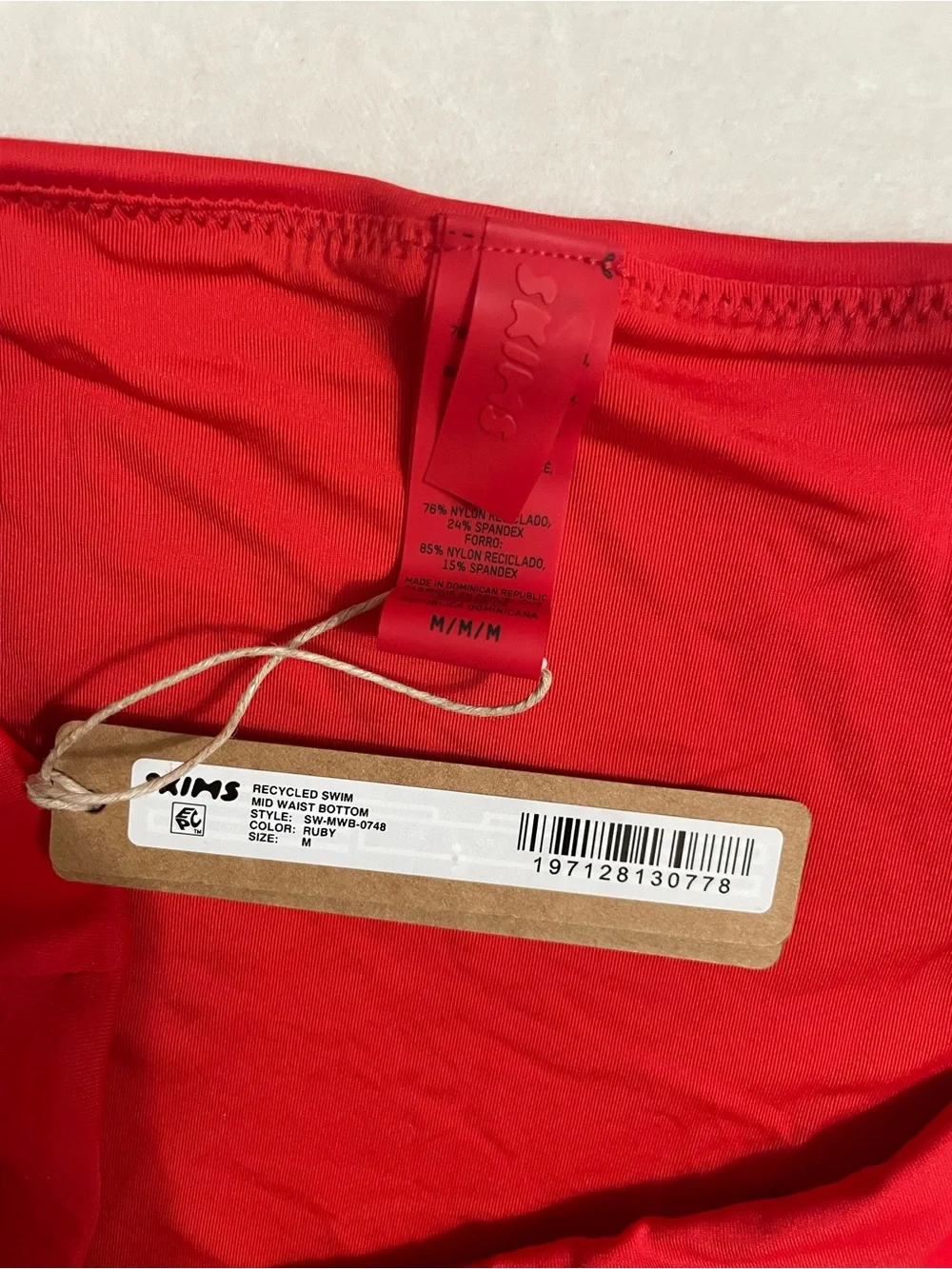 Skims 2Pc SET Twisted Off-Shoulder Bikini Top & Mid Waist Bottoms Ruby Red M